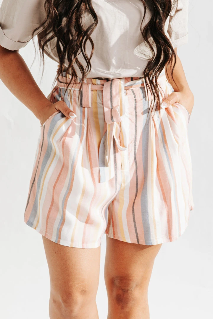 Piper & Scoot Bottoms + Jumpsuits The Nadine Paper Bag Shorts In Pink Multi