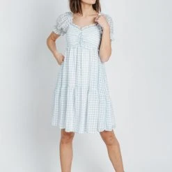 Piper & Scoot: The Theler Gingham Babydoll Dress In Blue