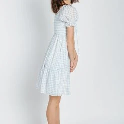 Piper & Scoot: The Theler Gingham Babydoll Dress In Blue