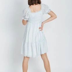 Piper & Scoot: The Theler Gingham Babydoll Dress In Blue