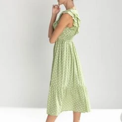 Piper & Scoot Dresses The Dover Ruffle Detail Midi Dress In Chartreuse