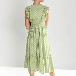 Piper & Scoot Dresses The Dover Ruffle Detail Midi Dress In Chartreuse