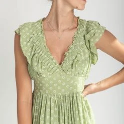 Piper & Scoot Dresses The Dover Ruffle Detail Midi Dress In Chartreuse