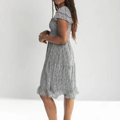 Piper & Scoot The Geraldine Ruffle Smocked Midi Dress In Black Dresses