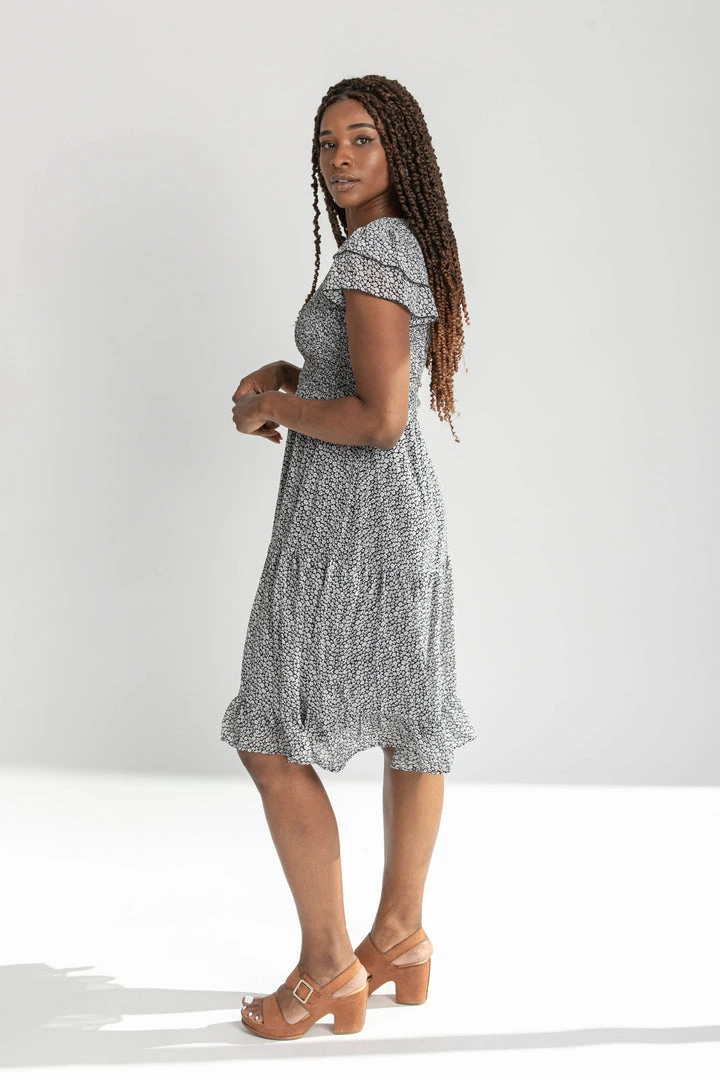 Piper & Scoot The Geraldine Ruffle Smocked Midi Dress In Black Dresses