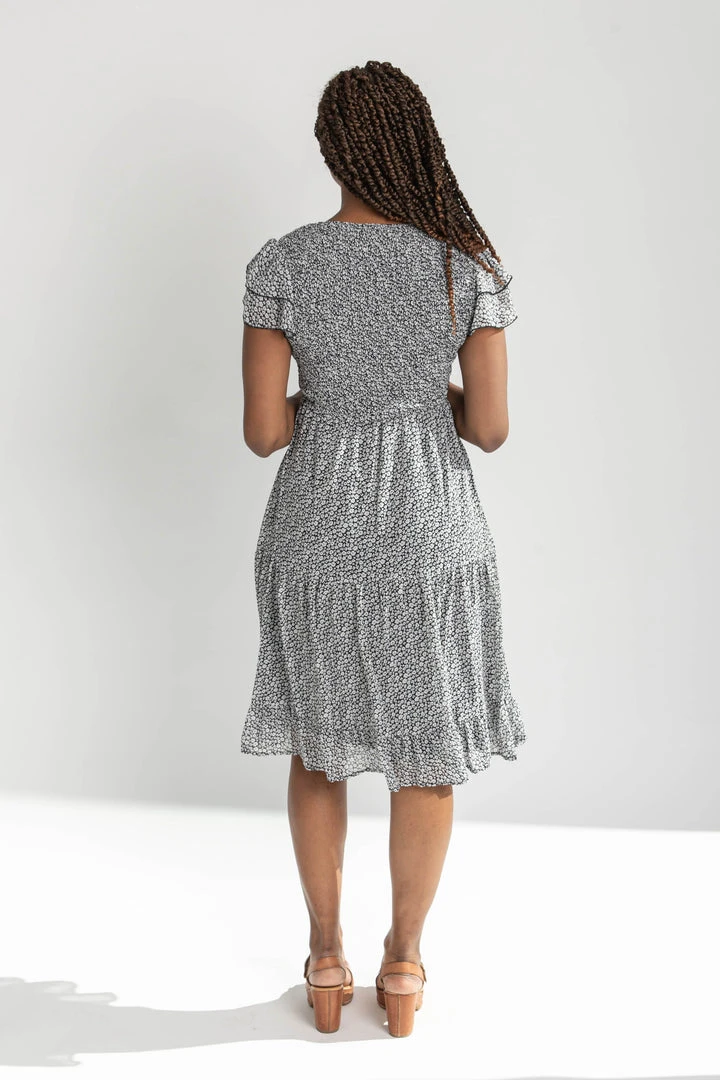 Piper & Scoot The Geraldine Ruffle Smocked Midi Dress In Black Dresses