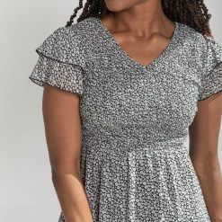 Piper & Scoot The Geraldine Ruffle Smocked Midi Dress In Black Dresses