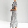 Piper & Scoot Dresses The Ramada Draped Neck Midi Dress In Grey