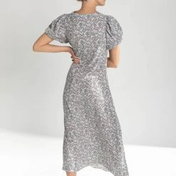 Piper & Scoot Dresses The Ramada Draped Neck Midi Dress In Grey
