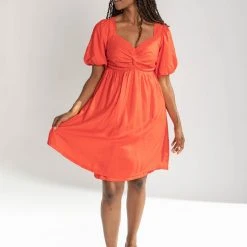 Piper & Scoot The Brina Twist Front Detail Dress In Red Dresses