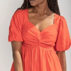 Piper & Scoot The Brina Twist Front Detail Dress In Red Dresses