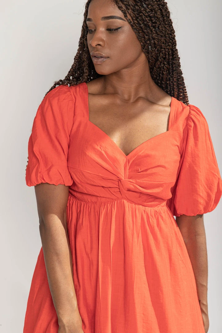 Piper & Scoot The Brina Twist Front Detail Dress In Red Dresses