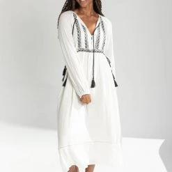 Piper & Scoot Dresses The Lena Embroidered Maxi Dress In Ivory + Black