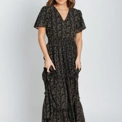 Piper & Scoot Dresses The Eden Floral Maxi Dress In Black