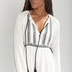 Piper & Scoot Dresses The Lena Embroidered Maxi Dress In Ivory + Black
