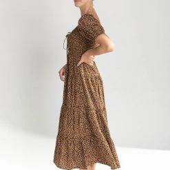 Piper & Scoot The Lanie Spotted Midi Dress In Brown