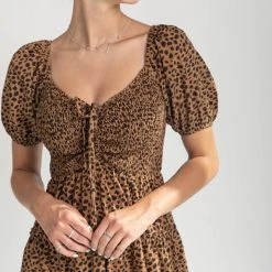 Piper & Scoot The Lanie Spotted Midi Dress In Brown