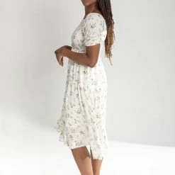 Piper & Scoot The Dahlia Floral Detail Dress In Cream Dresses