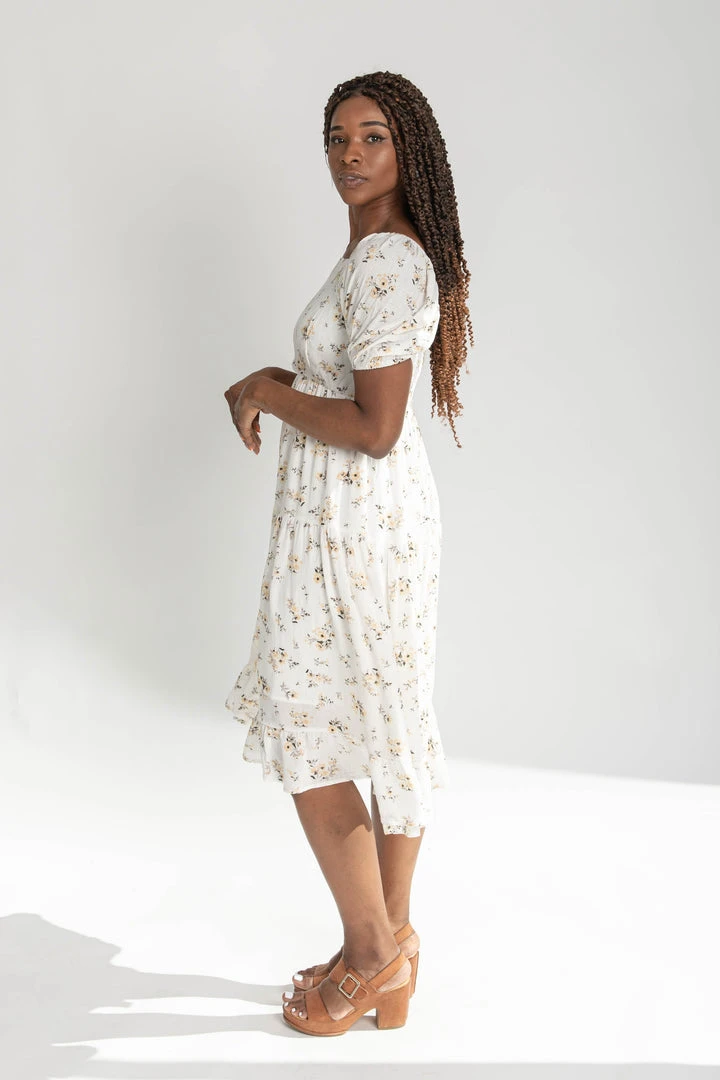 Piper & Scoot The Dahlia Floral Detail Dress In Cream Dresses