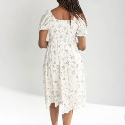 Piper & Scoot The Dahlia Floral Detail Dress In Cream Dresses