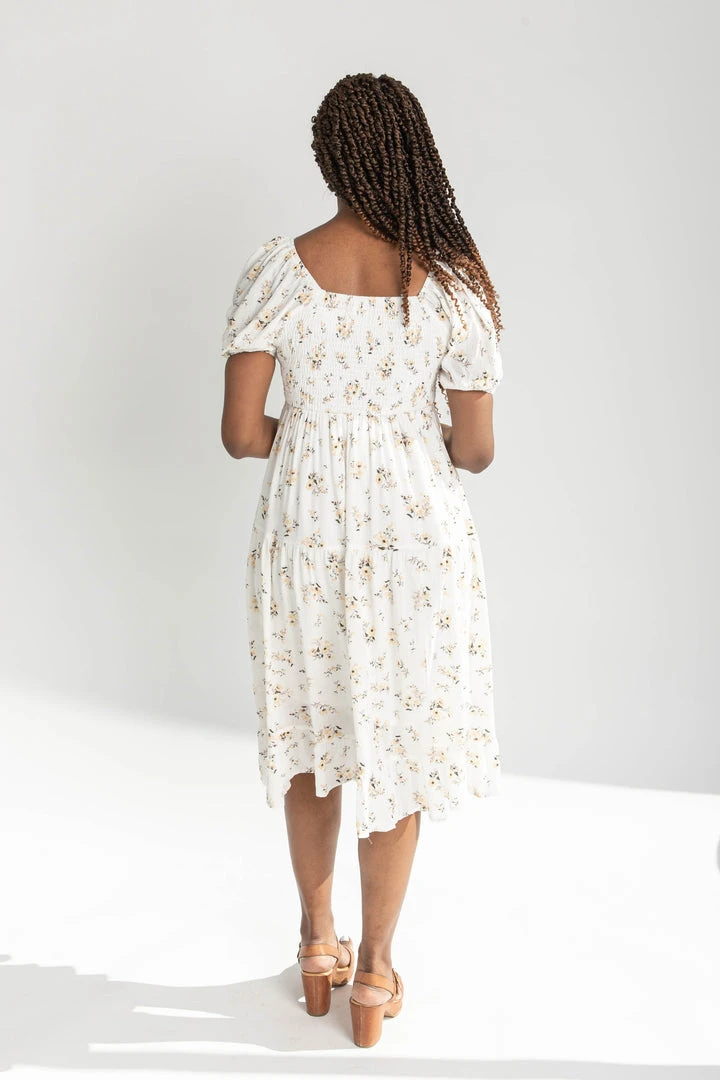 Piper & Scoot The Dahlia Floral Detail Dress In Cream Dresses