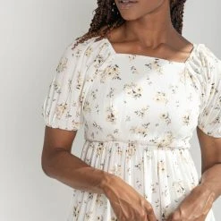 Piper & Scoot The Dahlia Floral Detail Dress In Cream Dresses