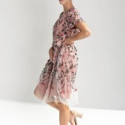 Piper & Scoot Dresses The Asha Embroidered Lace Detail Dress In Blush