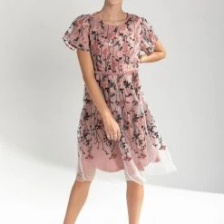 Piper & Scoot Dresses The Asha Embroidered Lace Detail Dress In Blush