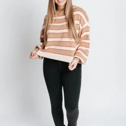 Piper & Scoot The Frandsen Striped Sweater In Camel