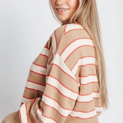 Piper & Scoot The Frandsen Striped Sweater In Camel