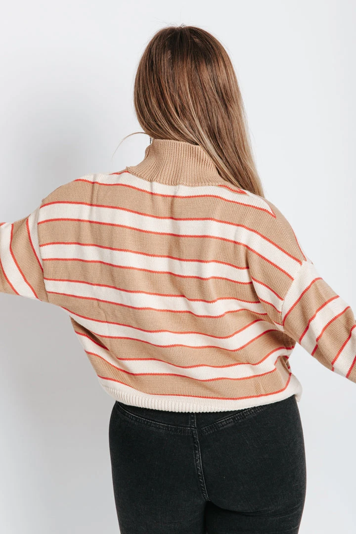 Piper & Scoot The Frandsen Striped Sweater In Camel