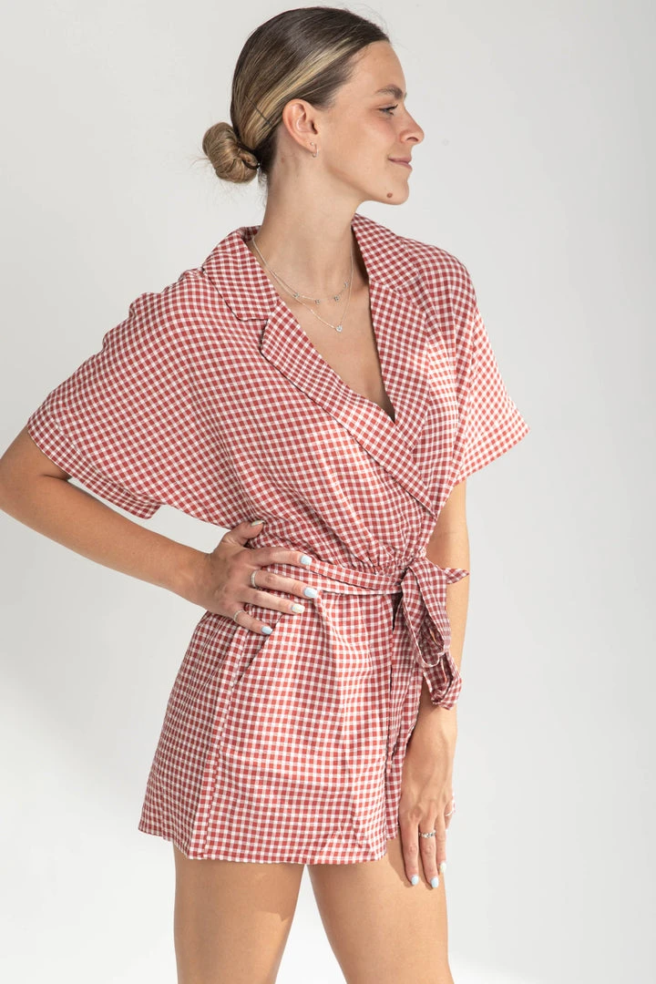 Piper & Scoot Bottoms + Jumpsuits The Sylvie Gingham Romper In Red