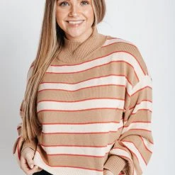 Piper & Scoot The Frandsen Striped Sweater In Camel