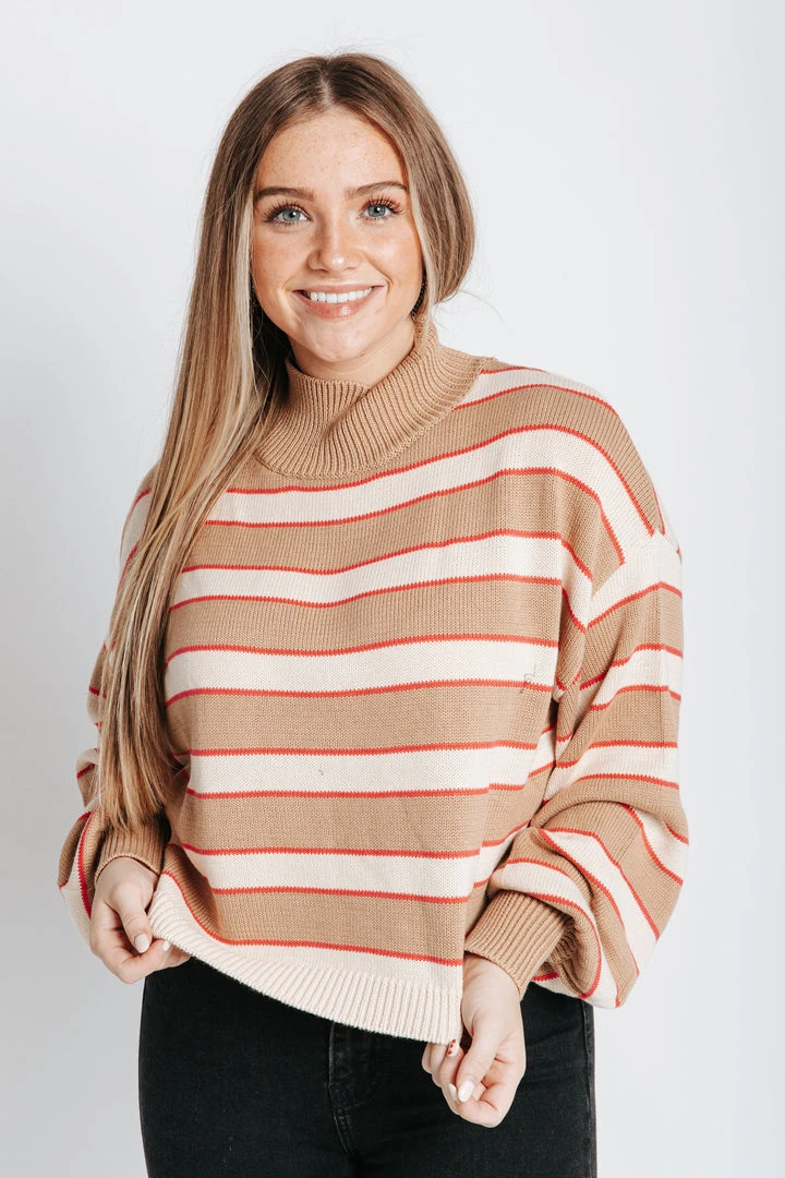Piper & Scoot The Frandsen Striped Sweater In Camel