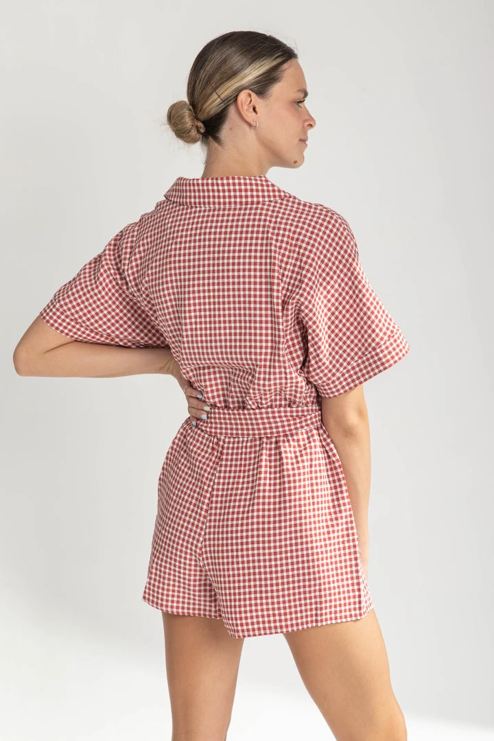 Piper & Scoot Bottoms + Jumpsuits The Sylvie Gingham Romper In Red