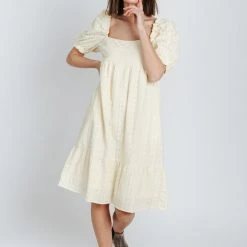 Piper & Scoot The Roads Square Neck Dress In Light Yellow Dresses