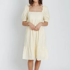 Piper & Scoot The Roads Square Neck Dress In Light Yellow Dresses