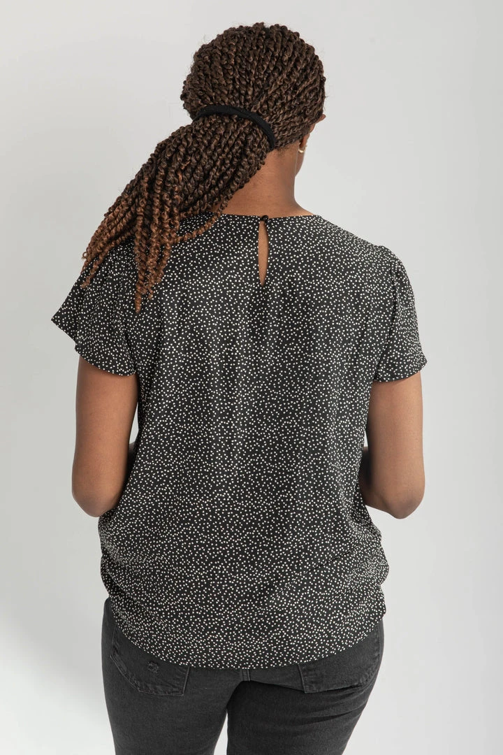 Piper & Scoot The Avis Animal Print Embroidered Blouse In Black Tops