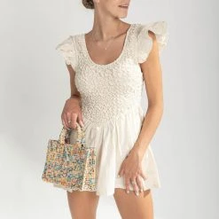 Piper & Scoot The Hilda Smocked Detail Romper In Natural