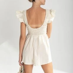 Piper & Scoot The Hilda Smocked Detail Romper In Natural