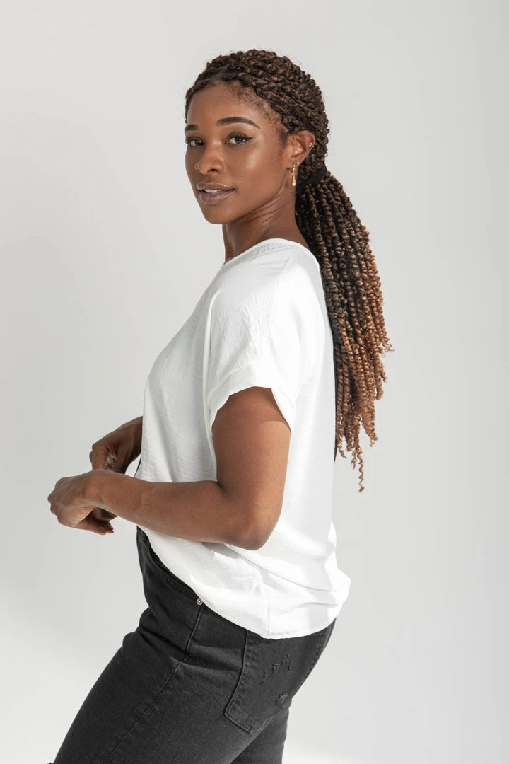 Piper & Scoot The Dorothea Two Tone Blouse In Black + White Tops