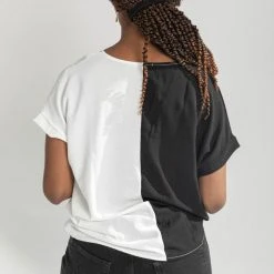 Piper & Scoot The Dorothea Two Tone Blouse In Black + White Tops