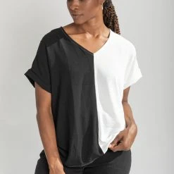 Piper & Scoot The Dorothea Two Tone Blouse In Black + White Tops