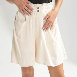Piper & Scoot The Kiana Woven Paperbag Shorts In Cream Bottoms + Jumpsuits