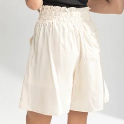 Piper & Scoot The Kiana Woven Paperbag Shorts In Cream Bottoms + Jumpsuits