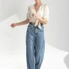 Piper & Scoot Tops The Calvin V-Neck Woven Blouse In Cream