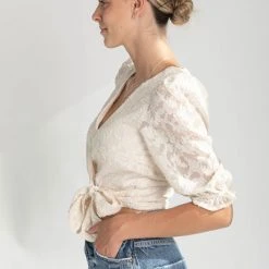 Piper & Scoot Tops The Calvin V-Neck Woven Blouse In Cream
