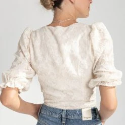 Piper & Scoot Tops The Calvin V-Neck Woven Blouse In Cream