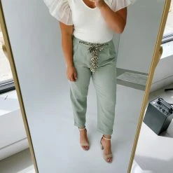 Piper & Scoot The Knox Tie Belt Linen Pants In Olive