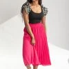 Piper & Scoot The Plano Pleated Chiffon Skirt In Bright Pink Bottoms + Jumpsuits